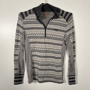 Wool Base Layer Nordic Gray Kari Traa Half Zip‎ Top Geometric Size Medium